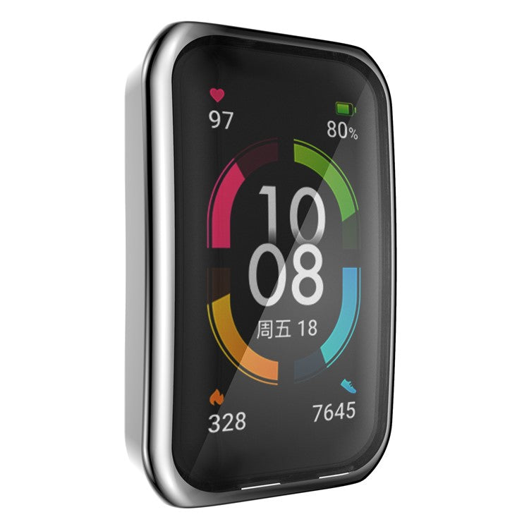 Electroplating Soft TPU Bumper All-inclusive Protective Watch Case for Huawei Band 7 / 6 Pro / 6 / Honor Band 6 - Silver