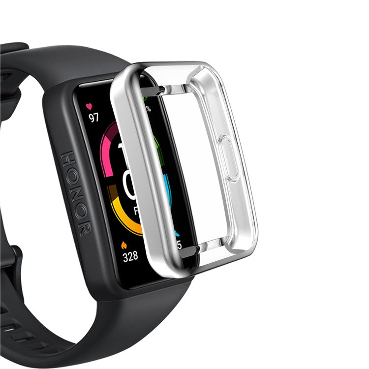Electroplating Soft TPU Bumper All-inclusive Protective Watch Case for Huawei Band 7 / 6 Pro / 6 / Honor Band 6 - Silver
