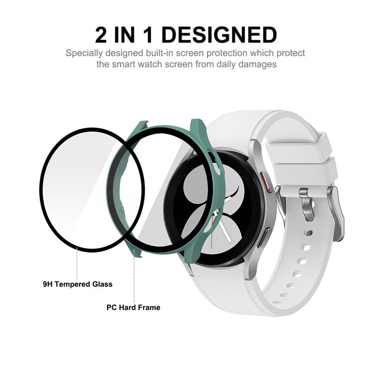 ENKAY HAT PRINCE 2-in-1 Design Rubberized Hard PC Case with 9H Tempered Glass Screen Protector for Samsung Galaxy Watch4 44mm - Green