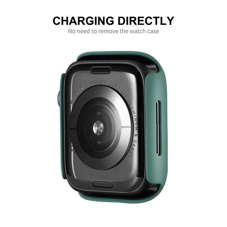 ENKAY HAT PRINCE Full Coverage Rubberized PC Cover Case with PMMA Tempered Glass Film for Apple Watch Series 9 / 8 / 7 45mm - Green