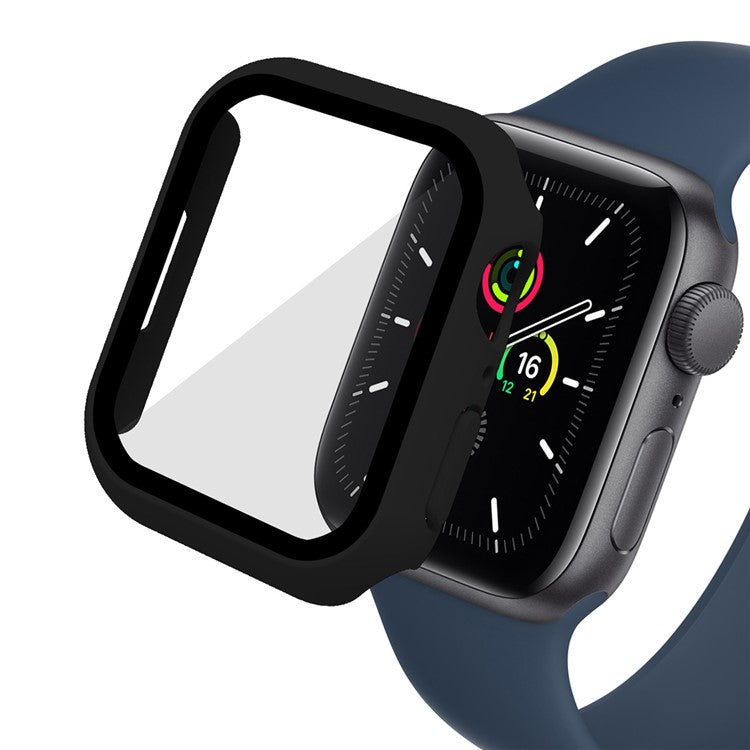 ENKAY HAT PRINCE Rubberized Hard PC Case with Tempered Glass Screen Protector for Apple Watch Series 9 / 8 / 7 45mm - Black
