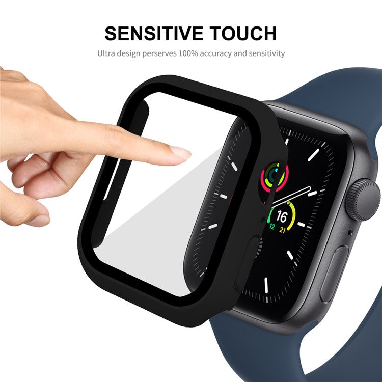 ENKAY HAT PRINCE Rubberized Hard PC Case with Tempered Glass Screen Protector for Apple Watch Series 9 / 8 / 7 45mm - Black