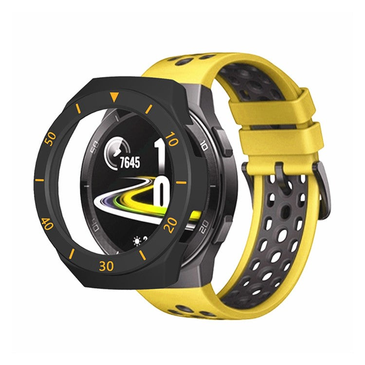 Dual Color Smart Watch Frame PC Case Cover Protector with Scale for Huawei Watch GT2e - Black/Gold