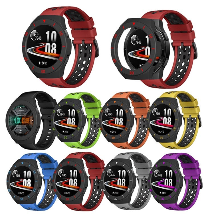 Dual Color Smart Watch Frame PC Case Cover Protector with Scale for Huawei Watch GT2e - Black/Gold