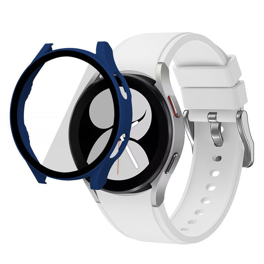 Rubberized Hard PC Bumper Case with Tempered Glass for Samsung Galaxy Watch4 40mm - Dark Blue