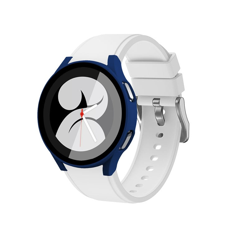 Rubberized Hard PC Bumper Case with Tempered Glass for Samsung Galaxy Watch4 40mm - Dark Blue