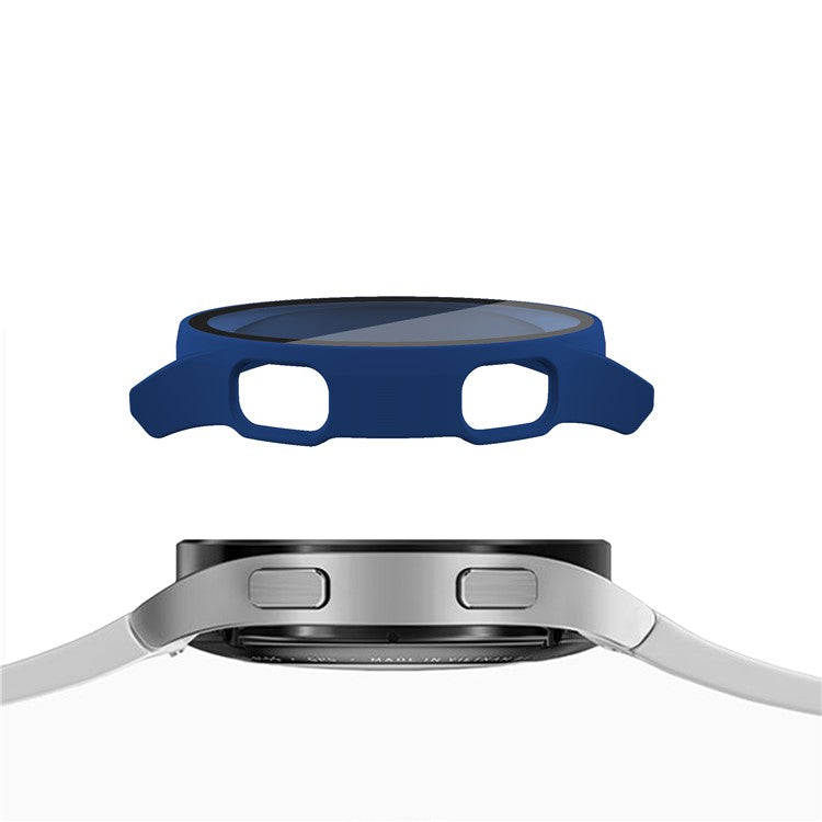Rubberized Hard PC Bumper Case with Tempered Glass for Samsung Galaxy Watch4 40mm - Dark Blue