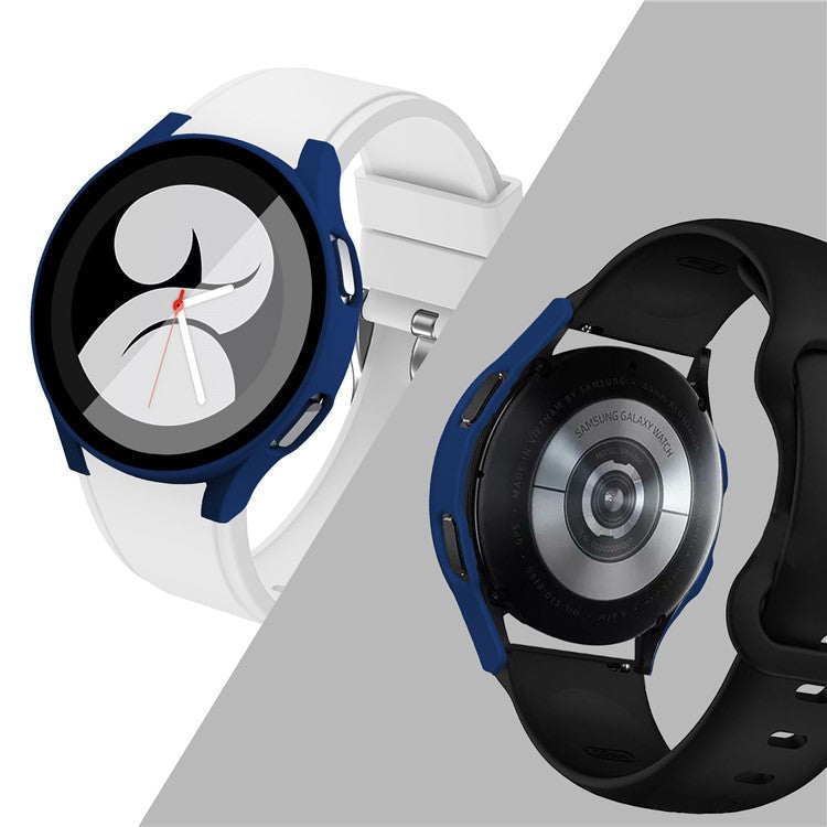 Rubberized Hard PC Bumper Case with Tempered Glass for Samsung Galaxy Watch4 40mm - Dark Blue