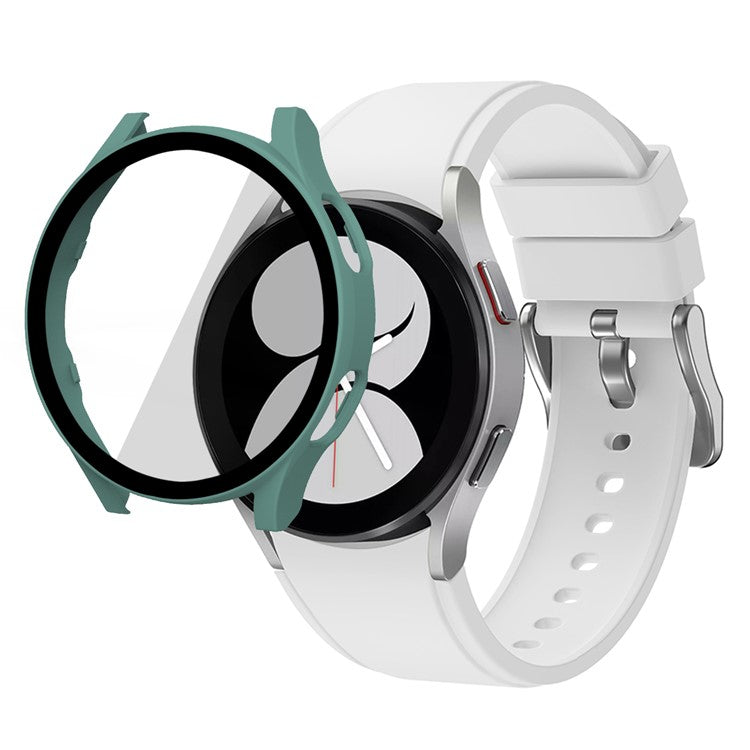 All-Around Rubberized Hard PC Case with Touch Sensitive Tempered Glass Screen Protector for Samsung Galaxy Watch4 44mm - Dark Green