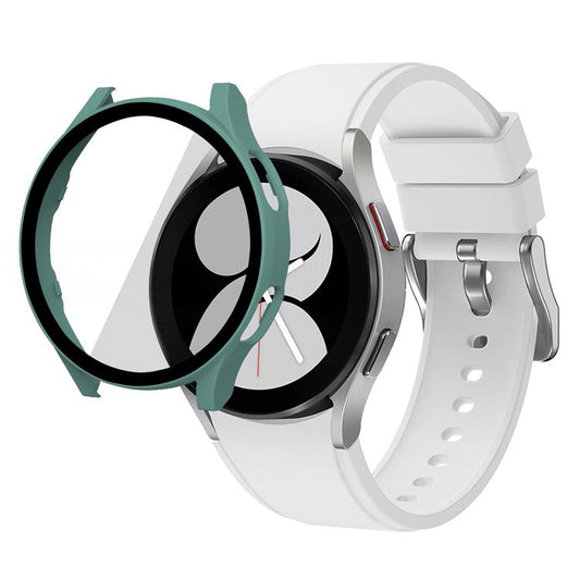 All-Around Rubberized Hard PC Case with Touch Sensitive Tempered Glass Screen Protector for Samsung Galaxy Watch4 44mm - Dark Green