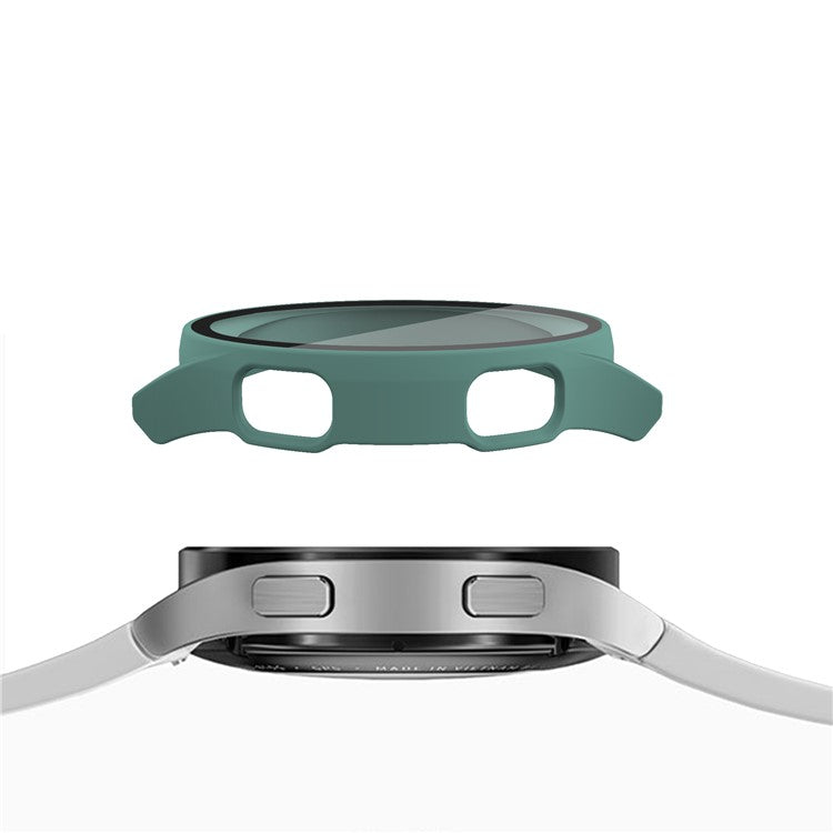 All-Around Rubberized Hard PC Case with Touch Sensitive Tempered Glass Screen Protector for Samsung Galaxy Watch4 44mm - Dark Green