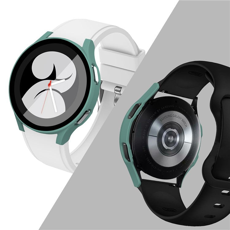 All-Around Rubberized Hard PC Case with Touch Sensitive Tempered Glass Screen Protector for Samsung Galaxy Watch4 44mm - Dark Green