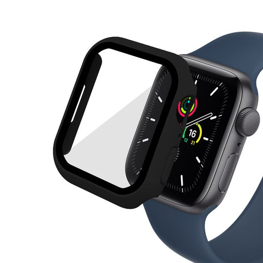 For Apple Watch Series 9 / 8 / 7 41mm Matte PC Watch Case Cover + Tempered Glass Screen Protector - Black
