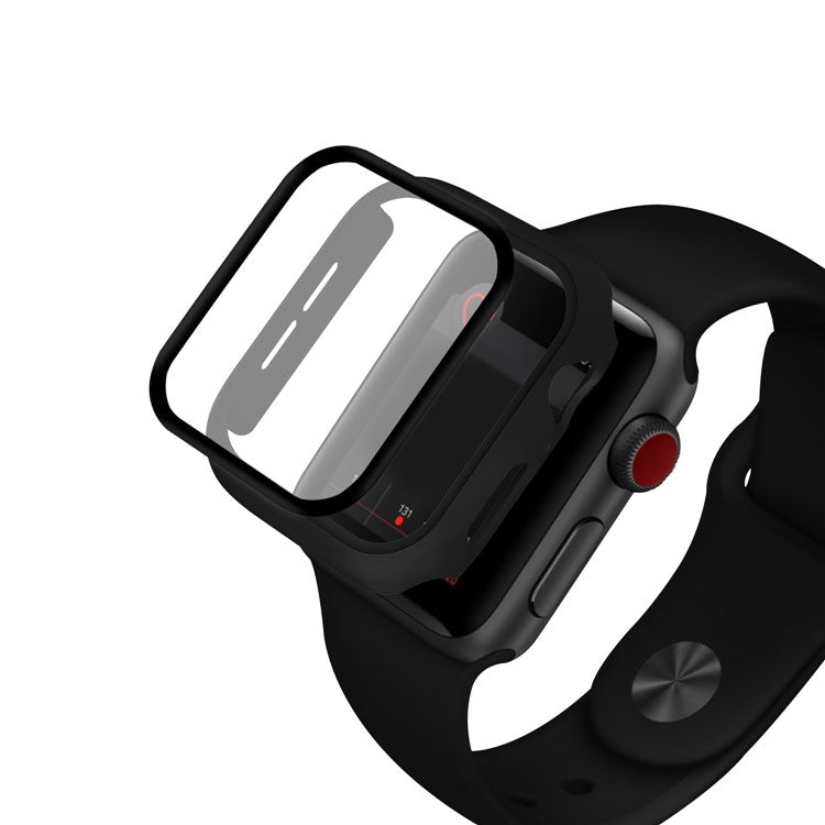 For Apple Watch Series 9 / 8 / 7 41mm Matte PC Watch Case Cover + Tempered Glass Screen Protector - Black