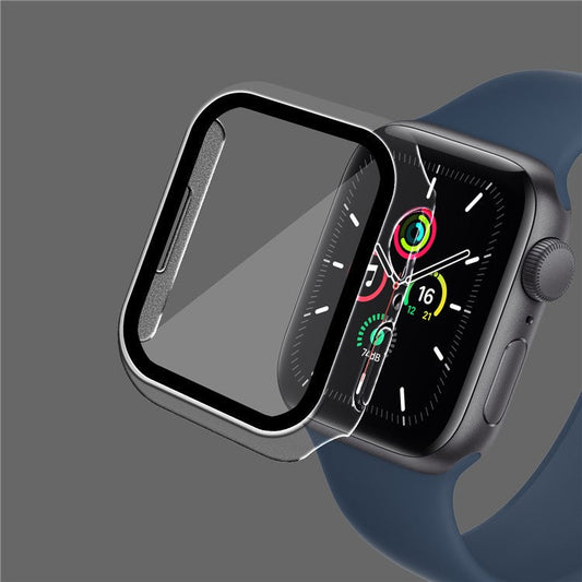 For Apple Watch Series 9 / 8 / 7 41mm Matte PC Watch Case Cover + Tempered Glass Screen Protector - Transparent