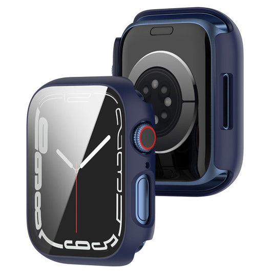 For Apple Watch Series 9 / 8 / 7 41mm 2-in-1 Scratch Resistant Hard PC Case with Tempered Glass Screen Protector - Midnight Blue