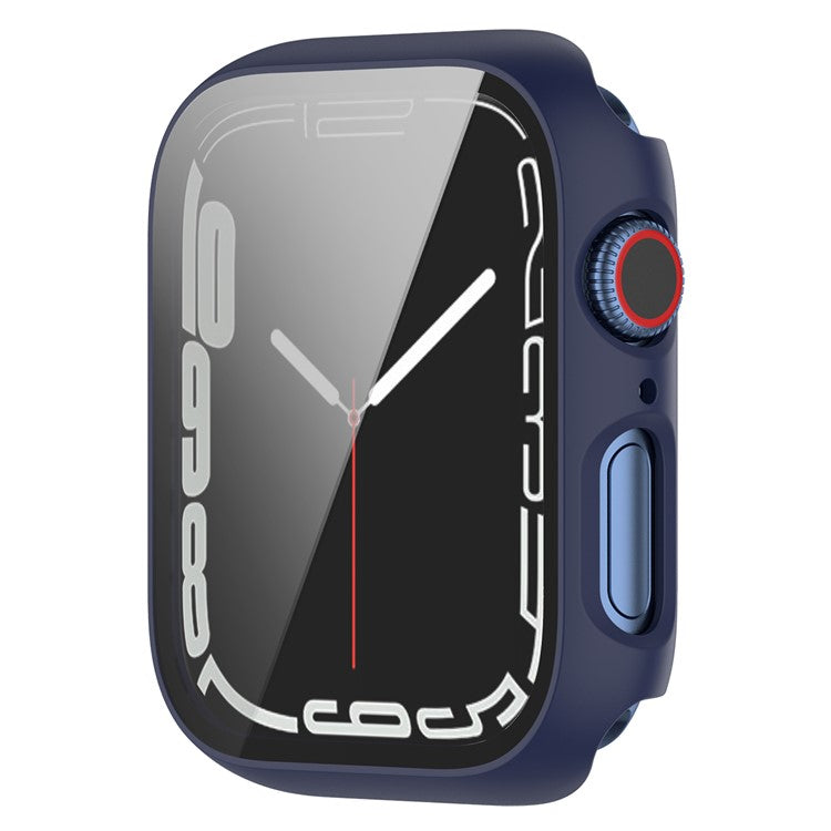 For Apple Watch Series 9 / 8 / 7 41mm 2-in-1 Scratch Resistant Hard PC Case with Tempered Glass Screen Protector - Midnight Blue