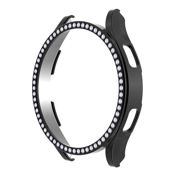 ENKAY HAT PRINCE 2-in-1 0.2mm 2.15D Anti-Fingerprint Anti-Scratch 9H Tempered Glass Screen Film with Rhinestone Decoration Electroplating PC Smart Watch Cover for Samsung Galaxy Watch4 44mm - Black