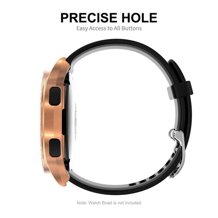 ENKAY HAT PRINCE 2-in-1 0.2mm 2.15D Anti-Fingerprint Anti-Scratch 9H Tempered Glass Screen Film with Rhinestone Decoration Electroplating PC Smart Watch Cover for Samsung Galaxy Watch4 44mm - Black