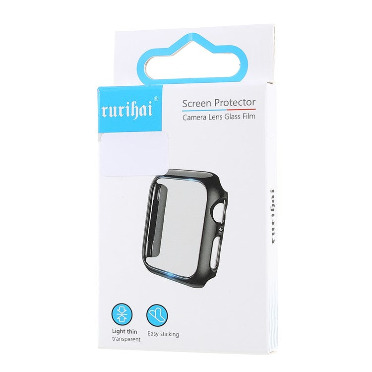 RURIHAI for Apple Watch Series 9 / 8 / 7 41mm All-Around Hard PC Protective Case with Built-in Tempered Glass Screen Protector - Transparent