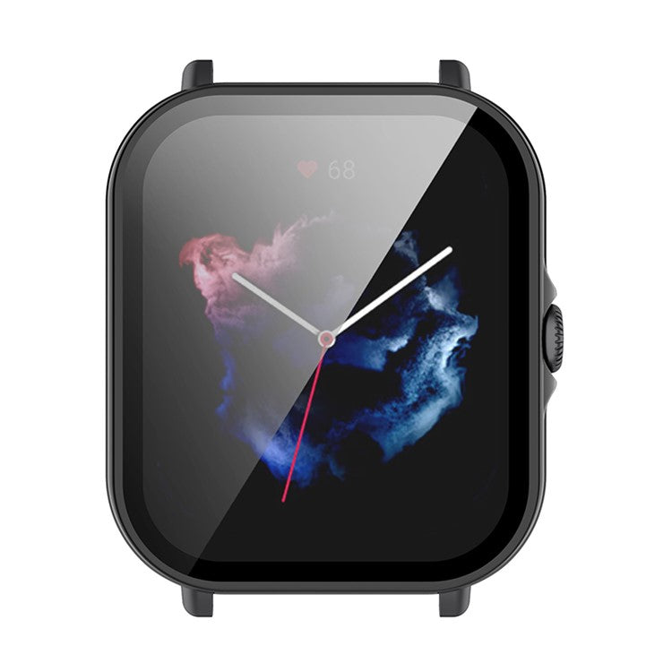 Ultra-Thin Bumper Full Cover Hard PC Protective Case with Tempered Glass Screen Protector for Huami Amazfit GTS 3 - Black