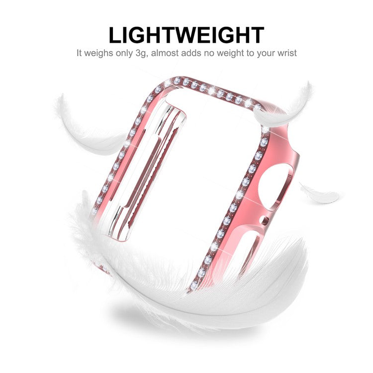 ENKAY HAT PRINCE Electroplating Rhinestone PC Hard Watch Case Cover with PET Full Screen Protector for Apple Watch Series 9 / 8 / 7 45mm - Pink