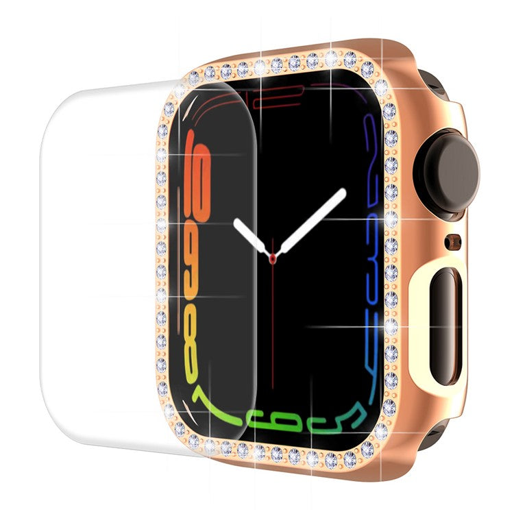 ENKAY HAT PRINCE Electroplating Rhinestone PC Hard Watch Case Cover with PET Full Screen Protector for Apple Watch Series 9 / 8 / 7 45mm - Rose Gold