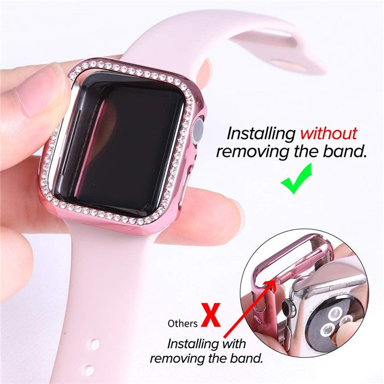 ENKAY HAT PRINCE Electroplating Rhinestone PC Hard Watch Case Cover with PET Full Screen Protector for Apple Watch Series 9 / 8 / 7 45mm - Rose Gold