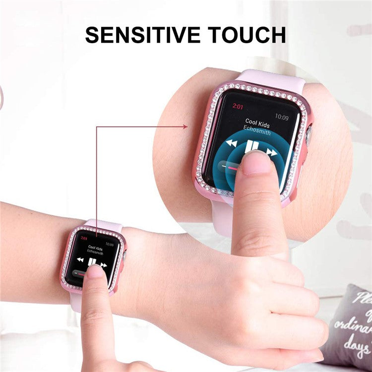 ENKAY HAT PRINCE Electroplating Rhinestone PC Hard Watch Case Cover with PET Full Screen Protector for Apple Watch Series 9 / 8 / 7 45mm - Rose Gold