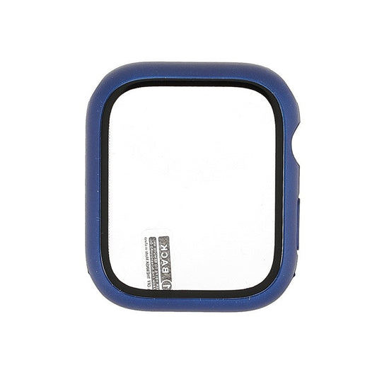 For Apple Watch Series 9 / 8 / 7 41mm Rubberized Matte Anti-drop PC Smart Watch Case Cover with Tempered Glass Screen Protector - Navy Blue