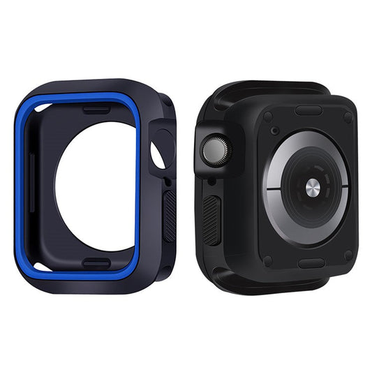 Bi-color Smart Watch Case Soft Silicone Protective Cover Frame for Apple Watch Series 4 / 5 / 6 44mm / SE 44mm / SE (2022) 44mm - Black / Blue