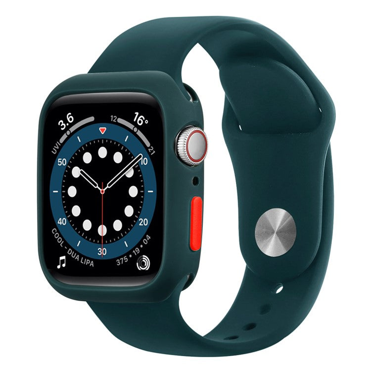 Candy Color Button Covered Soft TPU Protective Watch Case for Apple Watch Series 9 / 8 / 7 41mm - Blackish Green / Red