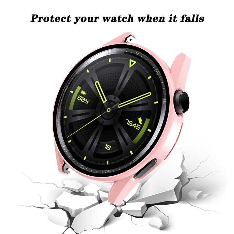 Electroplating Frosted Anti-drop Watch Case Frame with Tempered Glass Screen Protective Film for Huawei Watch GT 3 42mm - Pink