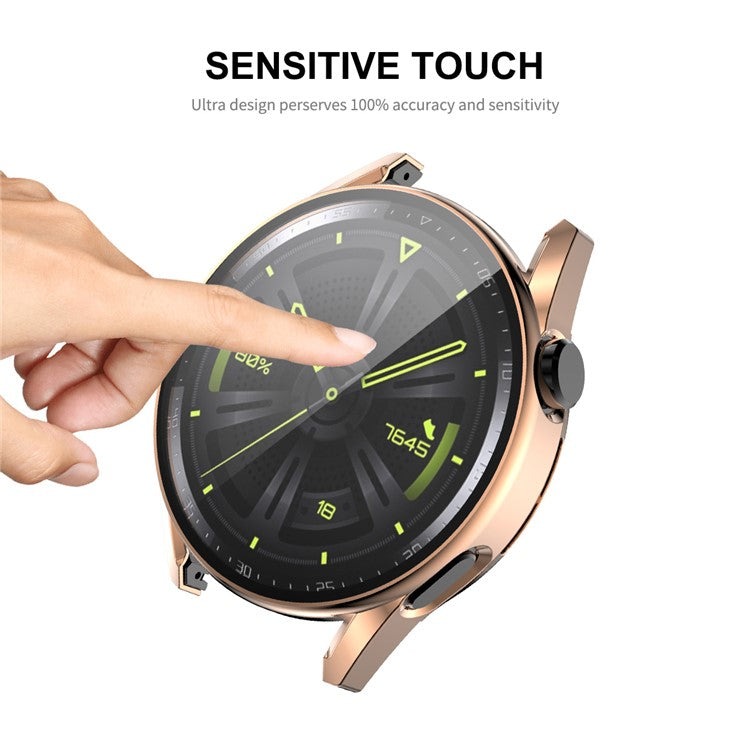 ENKAY HAT PRINCE for Huawei Watch GT 3 46mm Anti-scratch 9H Tempered Glass Screen Protector Electroplating Hard PC Watch Case - Rose Gold