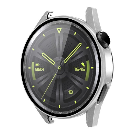 ENKAY HAT PRINCE for Huawei Watch GT 3 46mm 9H Tempered Glass Screen Protector Matte Rubberized Hard PC Watch Case - Silver
