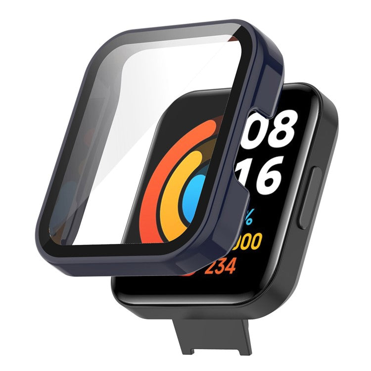 For Xiaomi Redmi Watch 2 Lite Anti-drop Hard PC Protective Case with Built-in Tempered Glass Screen Protector - Dark Blue