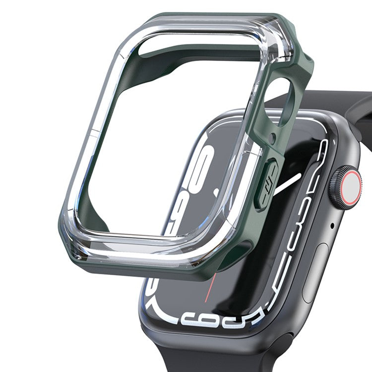 For Apple Watch Series 9 / 8 / 7 41mm TPU+PC Clear Dual-color Smart Watch Case Protective Cover - Transparent / Green