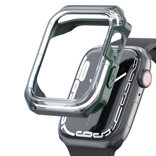 For Apple Watch Series 9 / 8 / 7 41mm TPU+PC Clear Dual-color Smart Watch Case Protective Cover - Transparent / Green