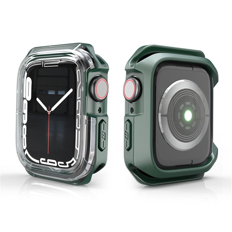 For Apple Watch Series 9 / 8 / 7 41mm TPU+PC Clear Dual-color Smart Watch Case Protective Cover - Transparent / Green