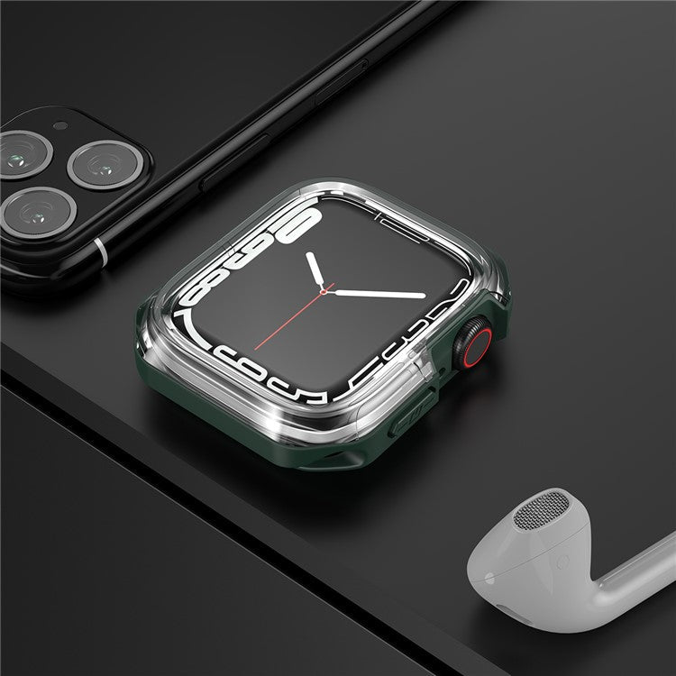 For Apple Watch Series 9 / 8 / 7 41mm TPU+PC Clear Dual-color Smart Watch Case Protective Cover - Transparent / Green