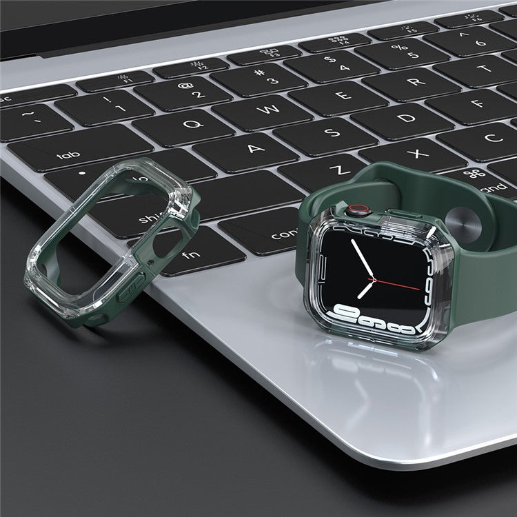 For Apple Watch Series 9 / 8 / 7 41mm TPU+PC Clear Dual-color Smart Watch Case Protective Cover - Transparent / Green