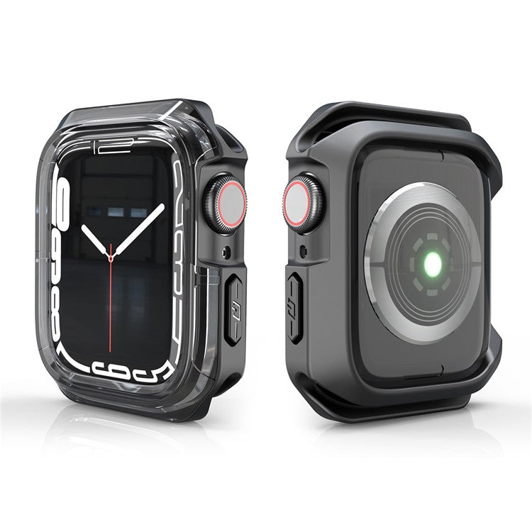 For Apple Watch Series 9 / 8 / 7 41mm TPU+PC Clear Dual-color Smart Watch Case Protective Cover - Transparent Black / Black