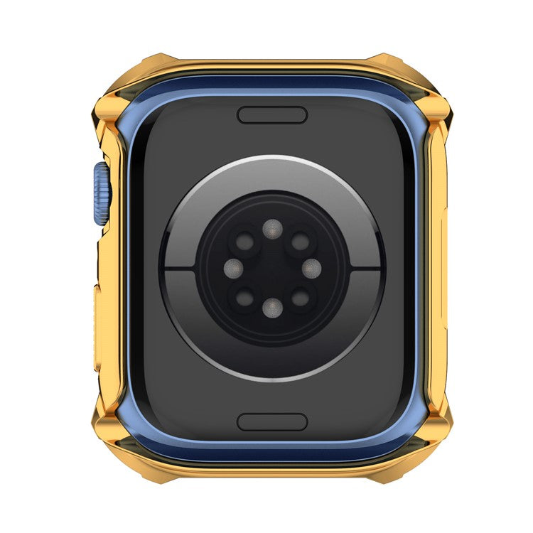 For Apple Watch Series 9 / 8 / 7 41mm Rhinestone Rhombus Imprint Electroplating Hard PC Case with Tempered Glass Screen Protector - Gold