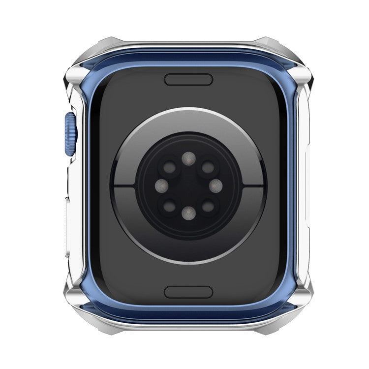 For Apple Watch Series 9 / 8 / 7 45mm Rhinestone Electroplating Rhombus Imprint Hard PC Case with Tempered Glass Screen Protector - Silver