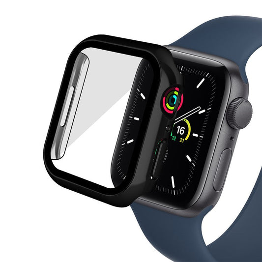 PC Watch Case for Apple Watch Series 9 / 8 / 7 45mm Well-protected Electroplating Watch Cover with Tempered Glass Screen Protector - Black