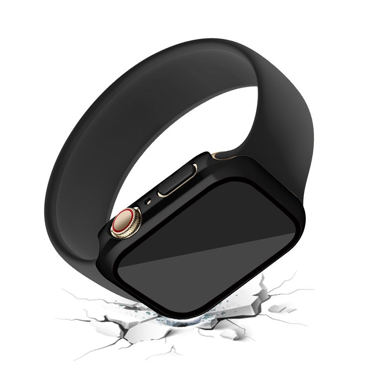 PC Watch Case for Apple Watch Series 9 / 8 / 7 45mm Well-protected Electroplating Watch Cover with Tempered Glass Screen Protector - Black
