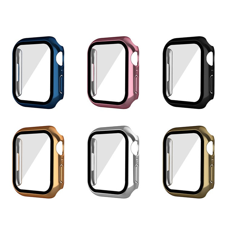 PC Watch Case for Apple Watch Series 9 / 8 / 7 45mm Well-protected Electroplating Watch Cover with Tempered Glass Screen Protector - Black