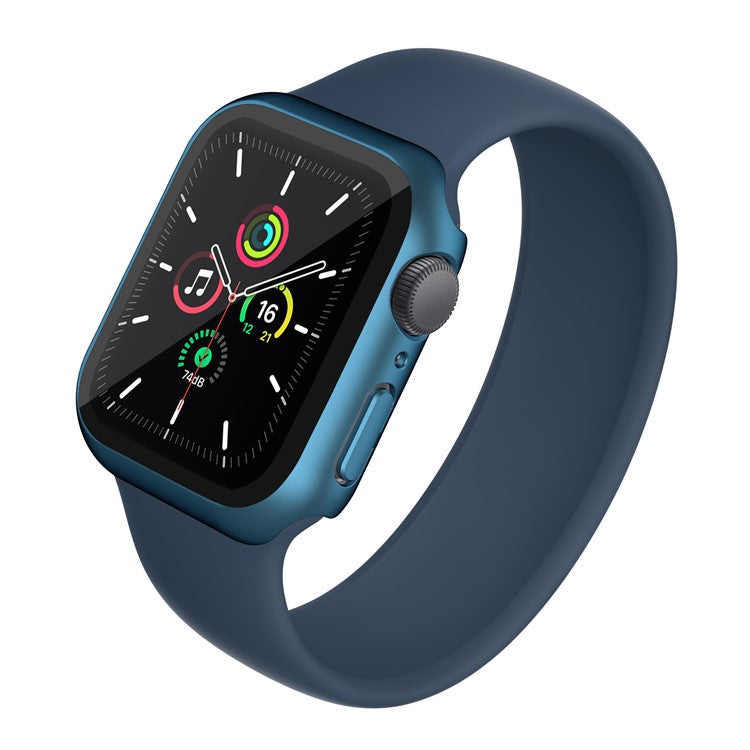 For Apple Watch Series 9 / 8 / 7 45mm Electroplating Matte Hard PC Watch Case Cover with Tempered Glass Screen Protector - Blue