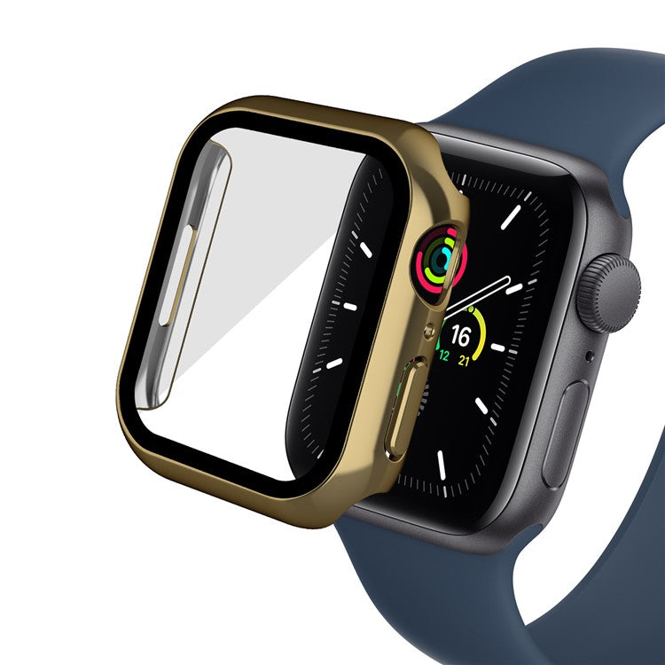 Electroplating PC Watch Case for Apple Watch Series 9 / 8 / 7 41mm Anti-fall Watch Cover with Tempered Glass Screen Protector - Gold