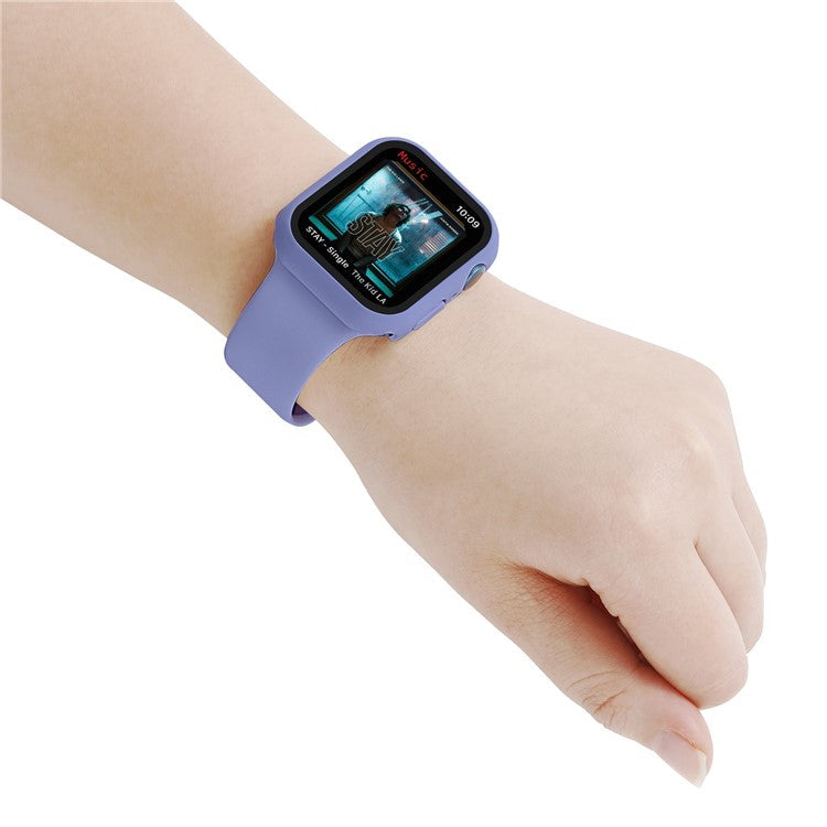 For Apple Watch Series 7 41mm Silicone Outdoor Sports Watch Band+Hard PC Case with Built-in Tempered Glass Screen Protector, Size S/M - England Lavender